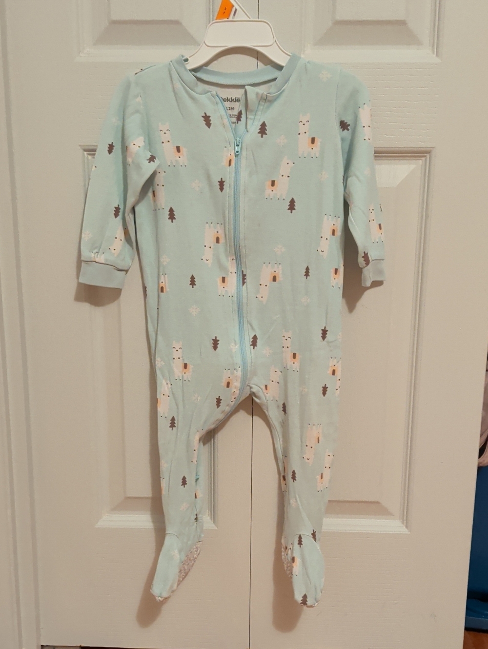 Pekkle Blue Llama Zip-Up Footed One-Piece